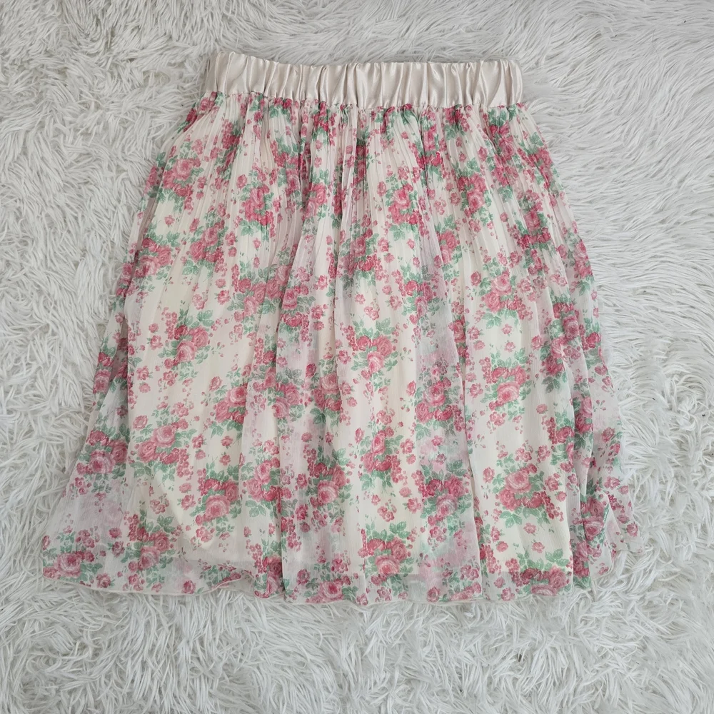 Unique Floral Pink Romantic Coquette Pleated Skirt
